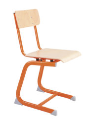 School chair with a swing-mechanism and beech plywood seat and backrest