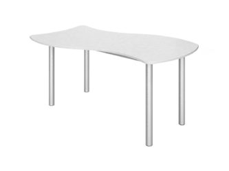 Wave shaped table with leveling feet